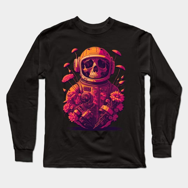 Floral Astronaut Skull Long Sleeve T-Shirt by AnAzArt